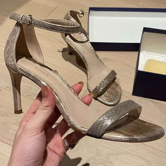 Stuart Weitzman Metallic Snakeskin Leather Heels - Picture 4 of 7